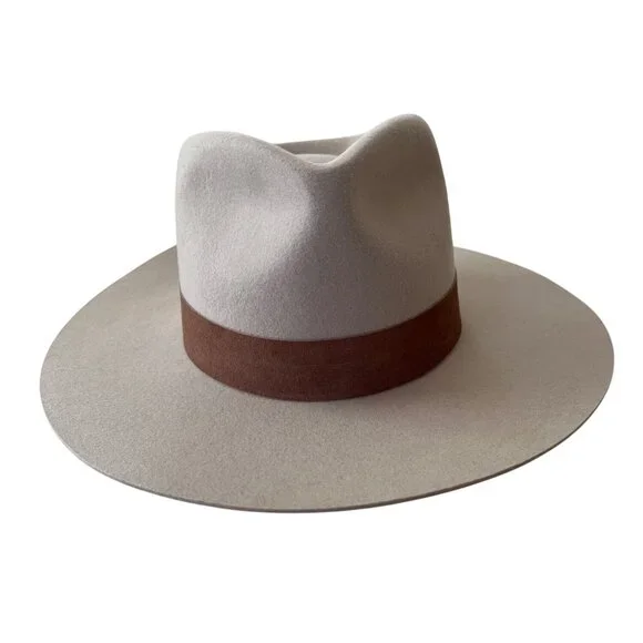 Gigi Pip Fedora Hat Womens Size 57 M Beige - Brown Band 100% Australian Wool NWT - Picture 3 of 16